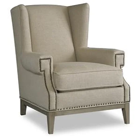 Contemporary Exposed Wood Chair with Wing Back and Nailhead Trim